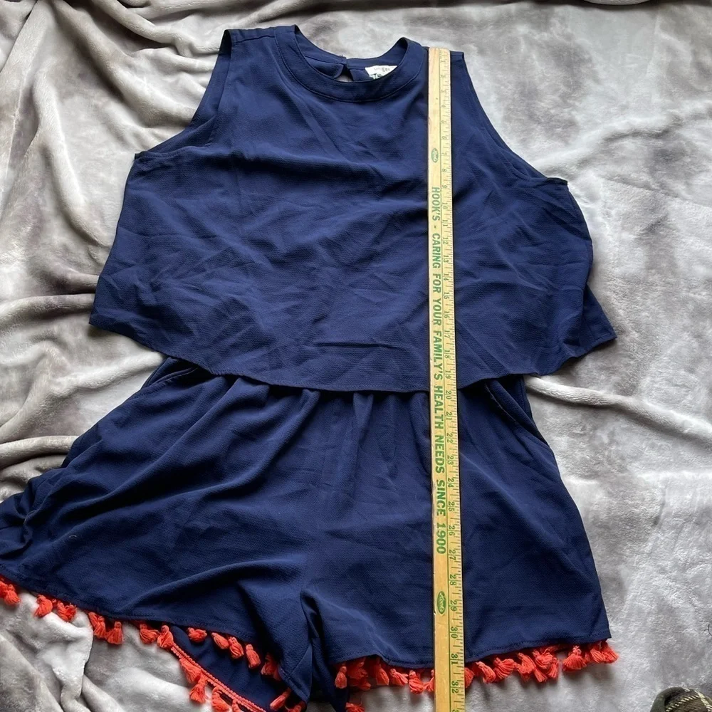 Umgee nwt navy sleeveless red fringe romper
